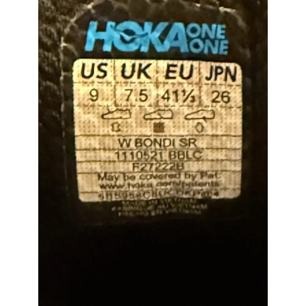 Hoka One One Bondi SR 1110521 BBLC Women's Size US 9 Black Leather Sneakers